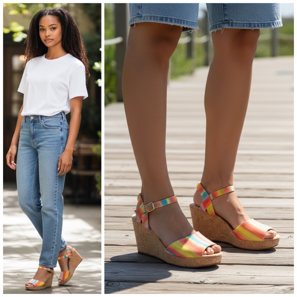Alex Marie NWT Wedge Sandal Colorful Rainbow Platform Comfort Women's SZ 8M NEW